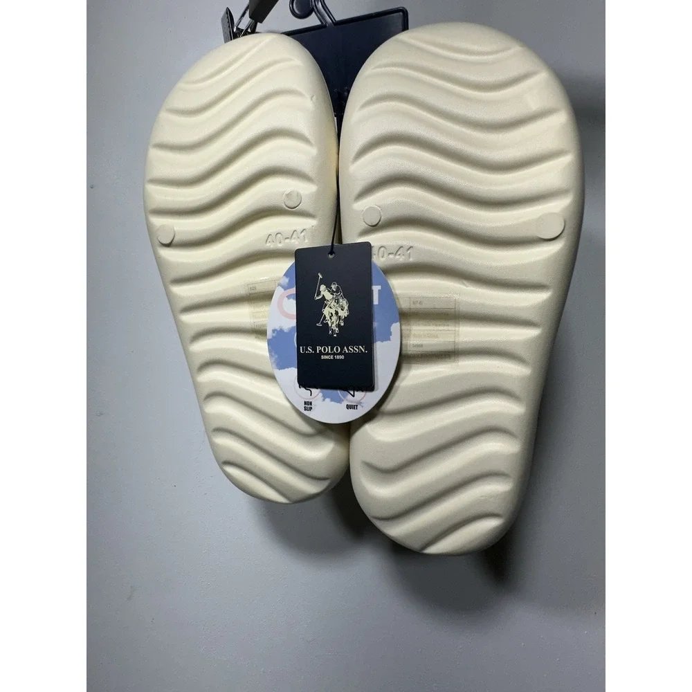 U.S. Polo Assn. Men's Beige Logo Slide Sandals Slip-On Casual Size S (7-8) NWT